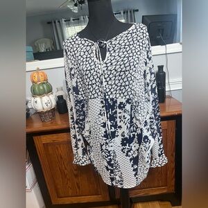 Susan Graver-White and Navy Long Sleeve Sheer  Tie Front Swim Coverup